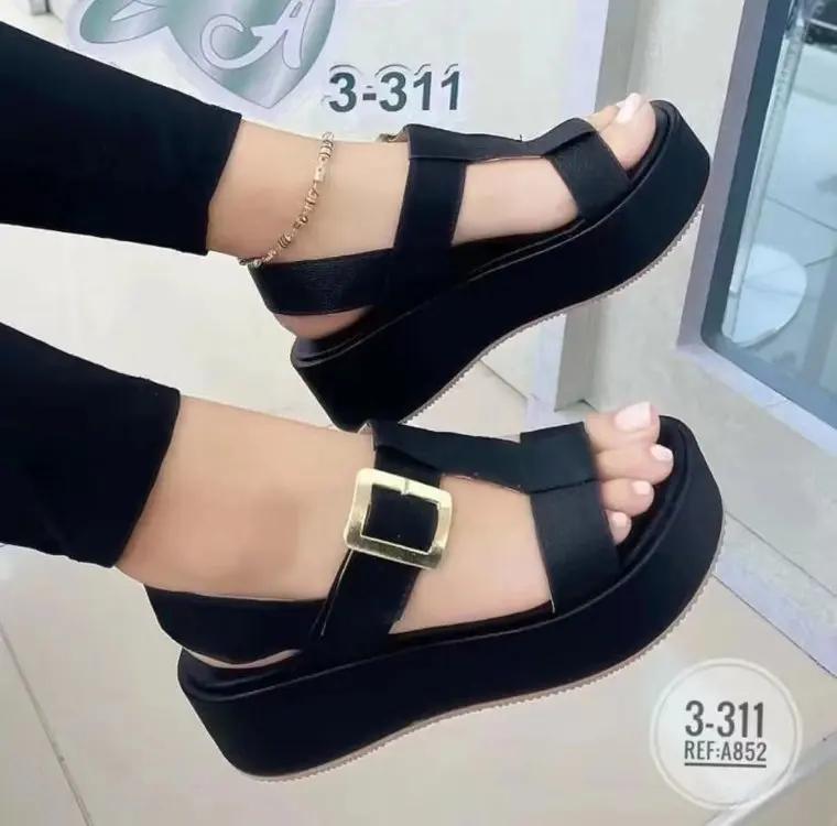 

Модные женские сандалии-гладиаторы большого размера 43, модные босоножки на танкетке с высоким каблуком, женские босоножки для вечеринок, летняя женская обувь 35 чёрный