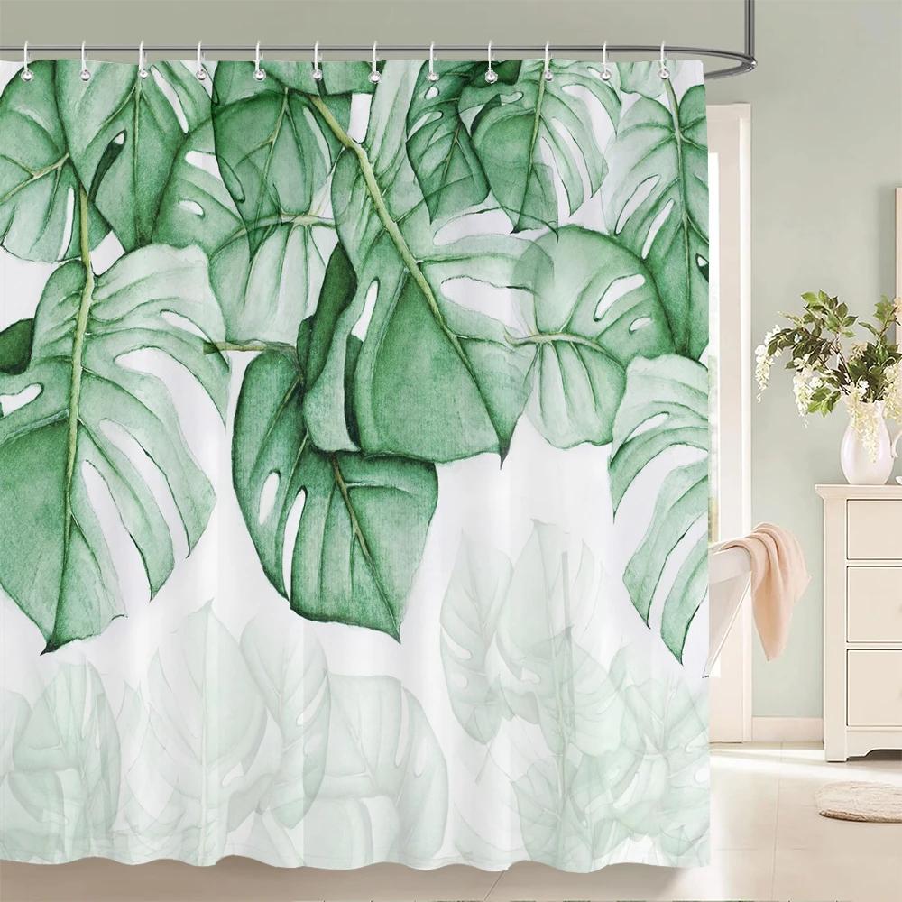 Bathroom Decoration Shower Curtain Tropical Green Plant Leaf Palm Cactus 3D Printing Waterproof Fabric Shower Curtains With Hook