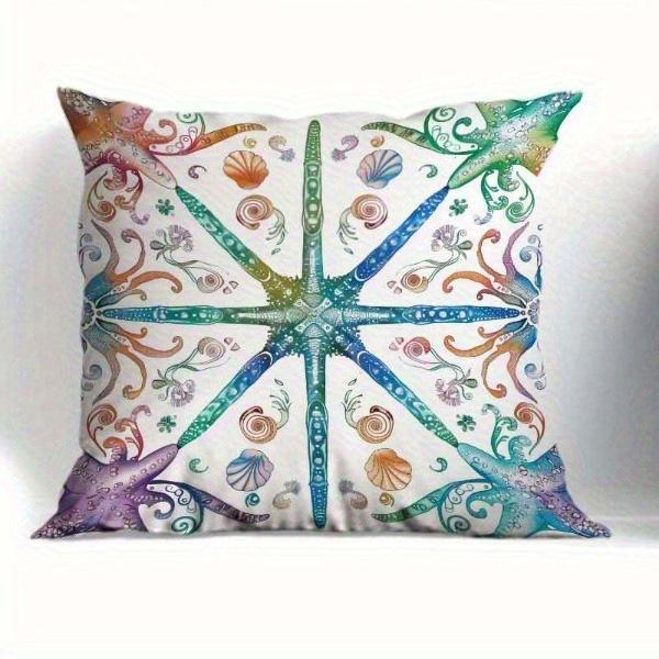 Home Decor Colorful Seastar & Shells Patterned Pillowcase Pattern Cushion Cover Suitable for Sofa Bedroom Car Pillow Cover