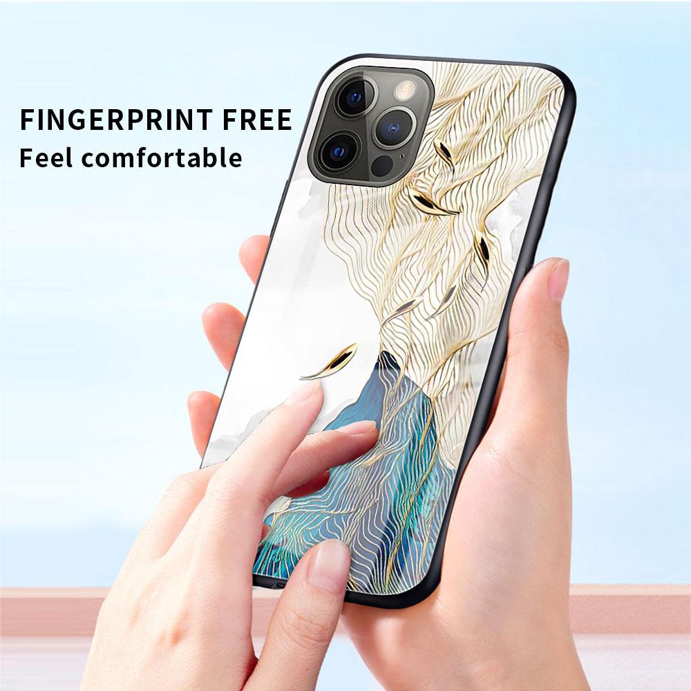 Glass Case For Apple iPhone 14 13 11 12 Pro 7 XR X XS Max 8 6 6s Plus SE 2022 13Pro Tempered Phone Tampa Ginkgo Gold Foil