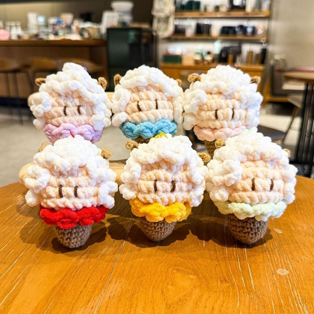 Soft Crochet Sheep Ice Cream Keychain Kawaii Sheep Pendant Plush Sheep Keychain Backpack Pendant