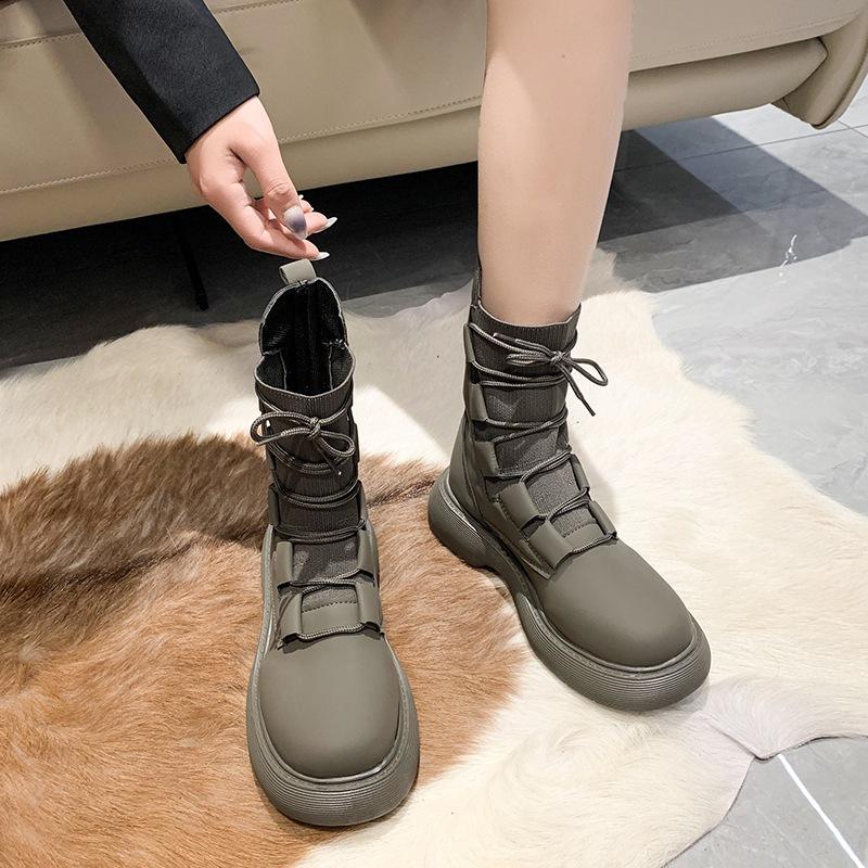 French British Martin boots 2025 new thick-soled autumn single boots elastic fly-woven socks boots thin short boots