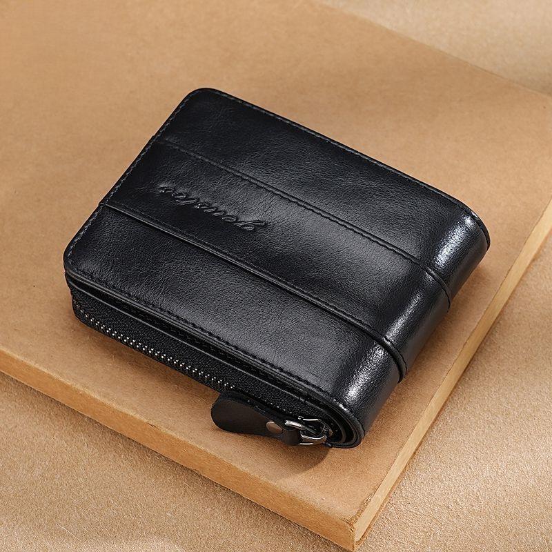 

New Trifold Zipper Short Wallet for Men PU Soft Leather Multi-Slot Organizer Coin Pouch Vintage Multifunctional Wallet Card Bag