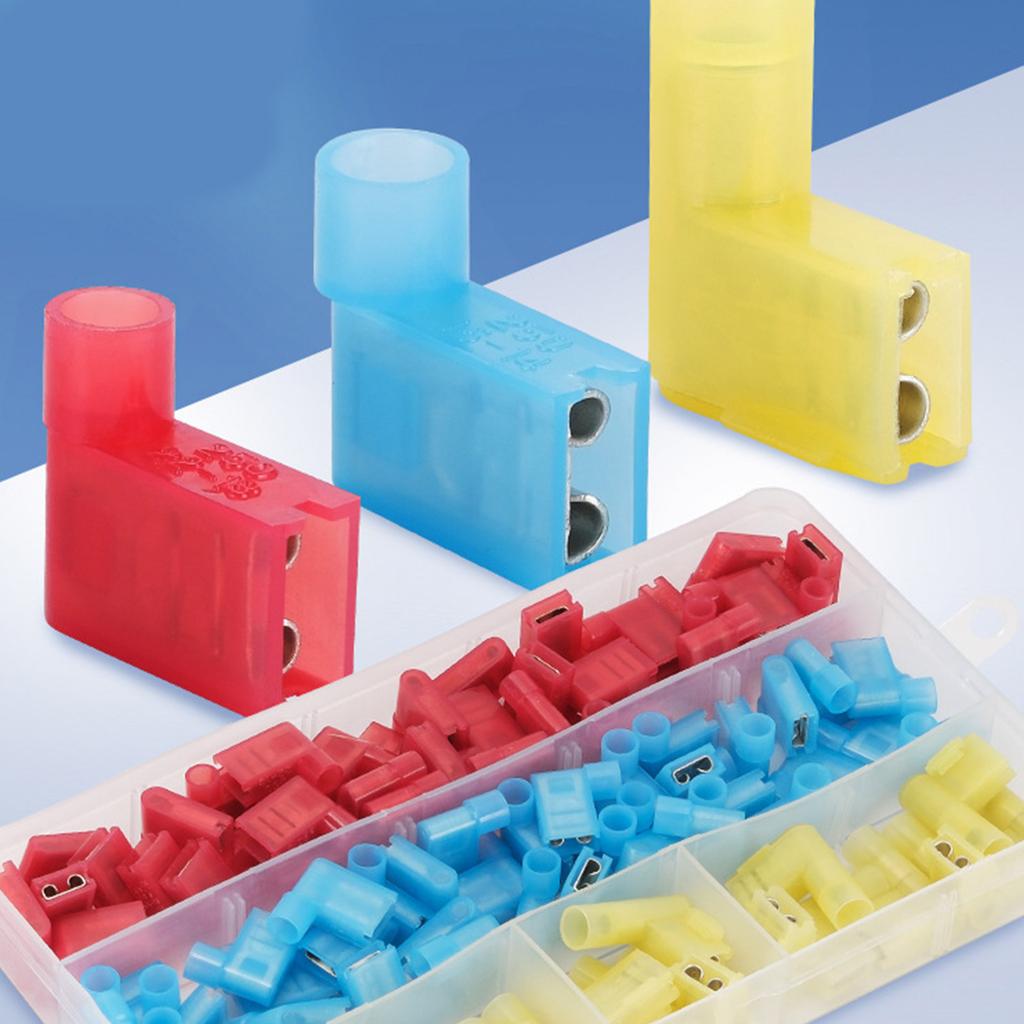 80Pcs Right Angled Spade Connectors Set With Crimping Tool for 22 10AWG Wire Nylon Insulated Flag Terminals Assortment