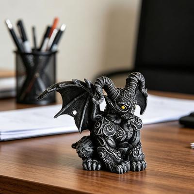 Winged Gargoyle Statue Gothic Indoor Outdoor Guardian Sculpture Scary Resin Sitting Gargoyle Figurine for Garden Lawn Backyard Halloween Office Home