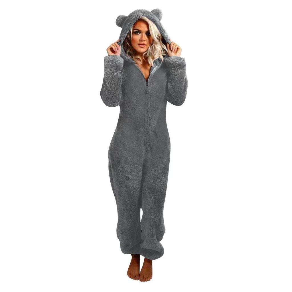 Women's Plus Velvet Thickened Fur Jumpsuit Pajamas - Hooded, Multi-Color, Parent-Child Autumn & Winter Wear