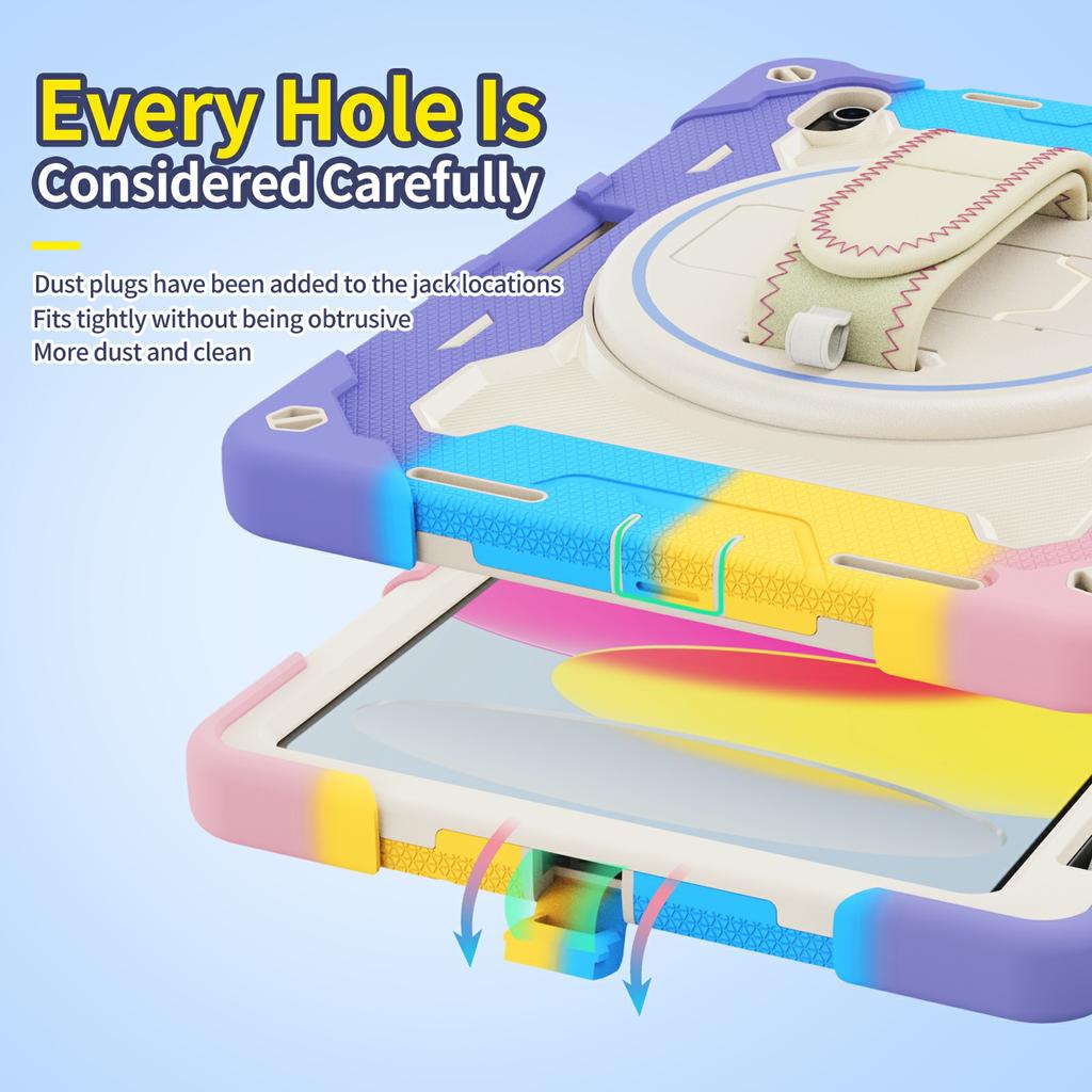 For iPad (2025)/iPad 10.9 (2022) Case Kickstand Hand Strap PC + Silicone Tablet Cover