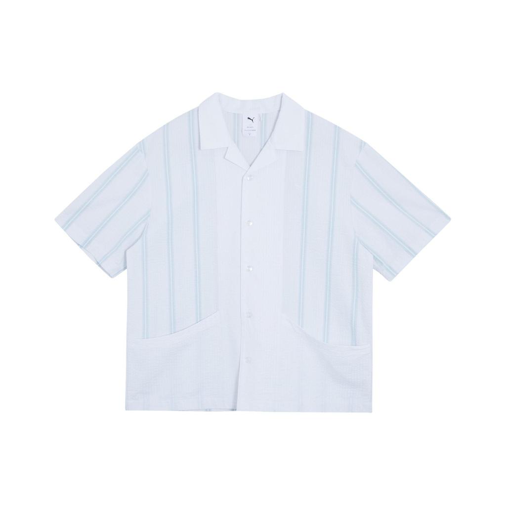 Puma Ss24 Apres Court Loose Fit Striped Breathable Polo Shirt Unisex Shirts White 628231-02