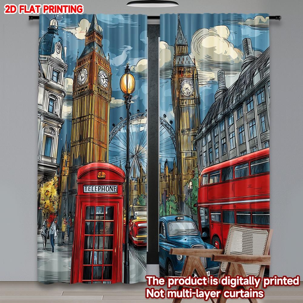 

Flat Printing Happy Valentine Day Window Curtains Spring Summer City Streetscape Digital Printed Polyester Drapes Set Of 2 Made W100*H70(CM)-Rod Pocket&1PCS