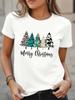 (Asian Size) Letter Cute Lovely Women's Top Fashion O-neck T Shirt Print Merry Christmas Short Sleeve T-shirts  Casual New Year Clothing Graphic Tee