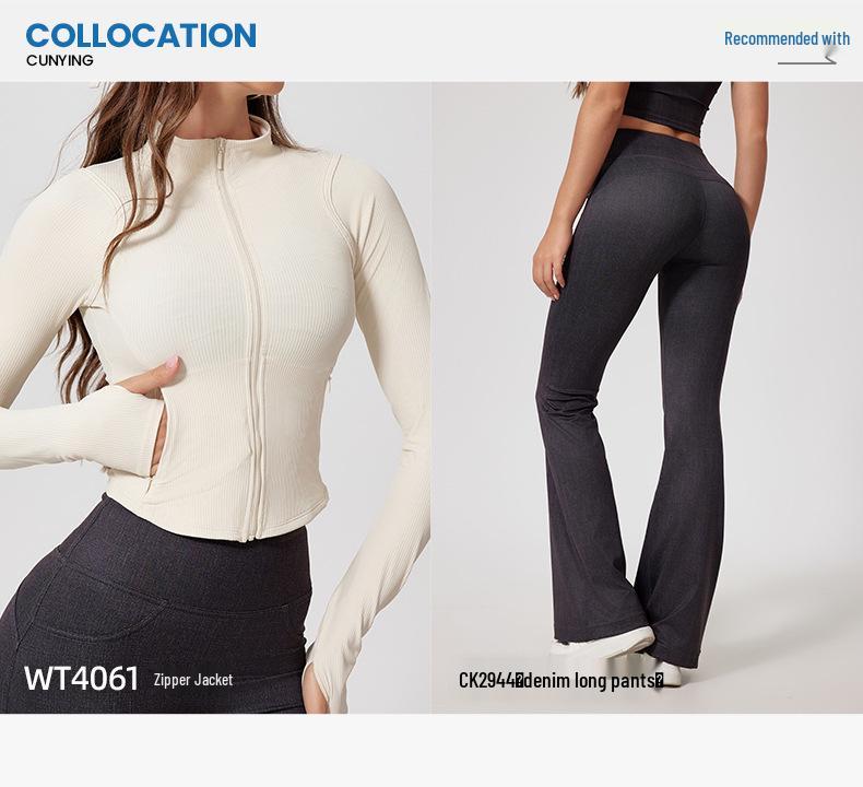 Women's Stand-Collar Windproof Yoga Jacket - Warm, Nude Feel, Long-Sleeve for Outdoor Running & Fitness