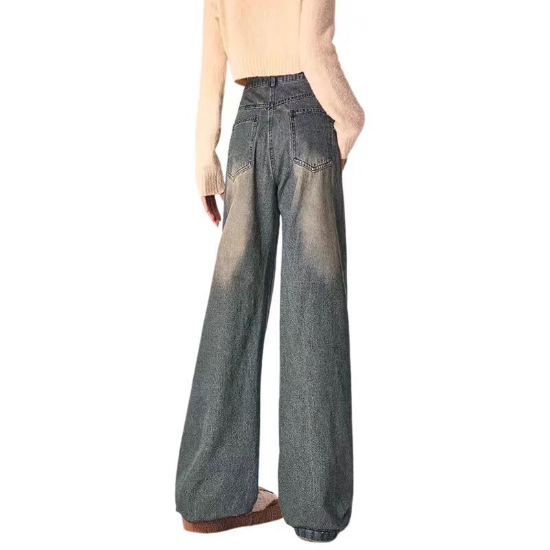 Women’s Retro Cat Embroidered High-Waist Wide-Leg Jeans - 2025 Spring/Autumn Collection