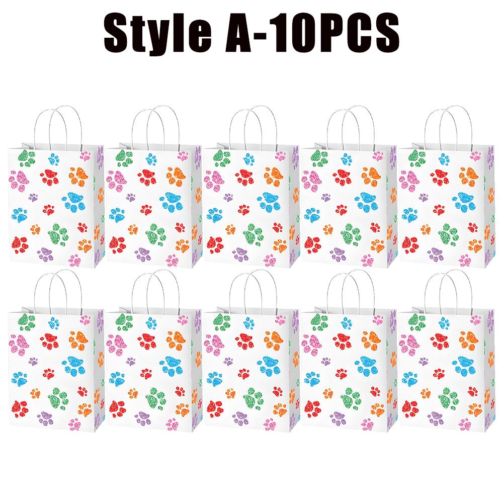 10-60PC Colorful Dog Paw Print Paper Candy Bags Gift Bags with Handles for Cat Pet Theme Birthday Party Decorations Favors Decor
