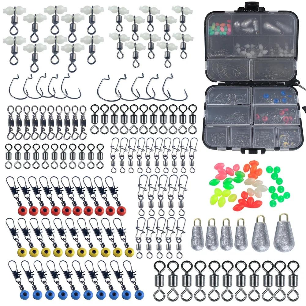 

177Pcs Fishing Accessories Kit Portable Tackle Box Hooks Weights Swivels Luminous Beads Lightweight Storage