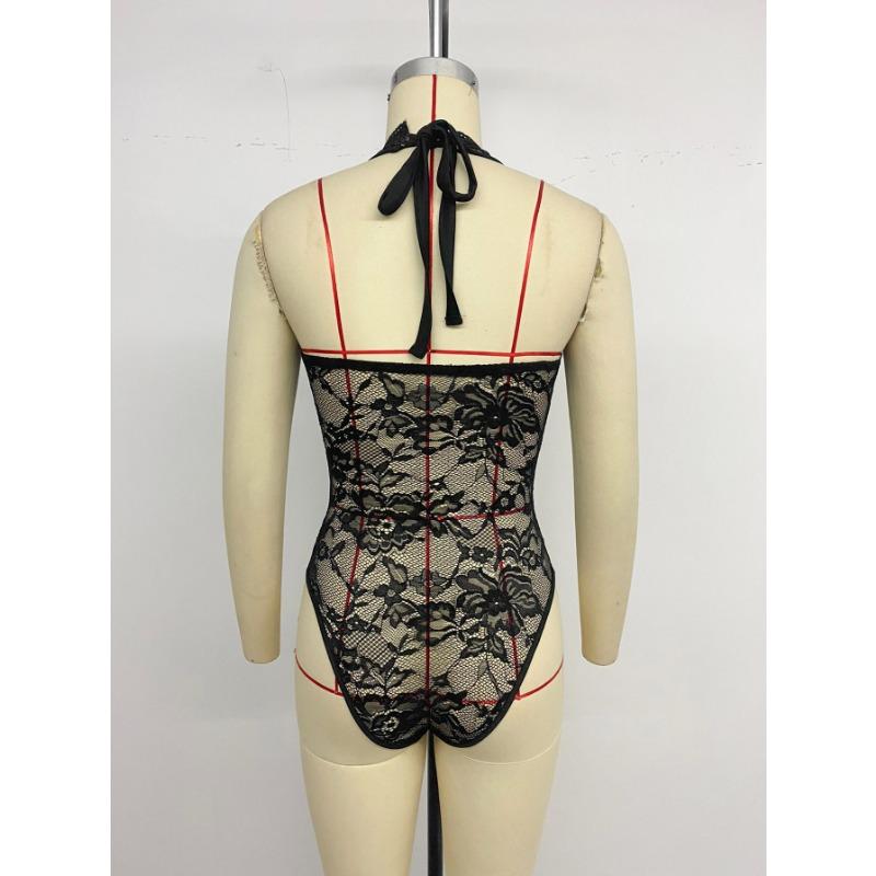 Women's New Party Club Elegant and Sexy Lace Close Fitting Hang Neck V Neck Jumpsuits