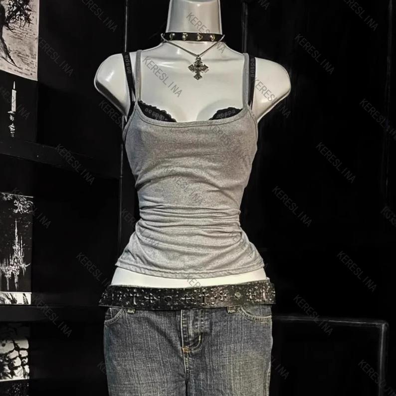 Grey Y2K Sexy Camisole - Korean & Euro-American Style Summer Fashion