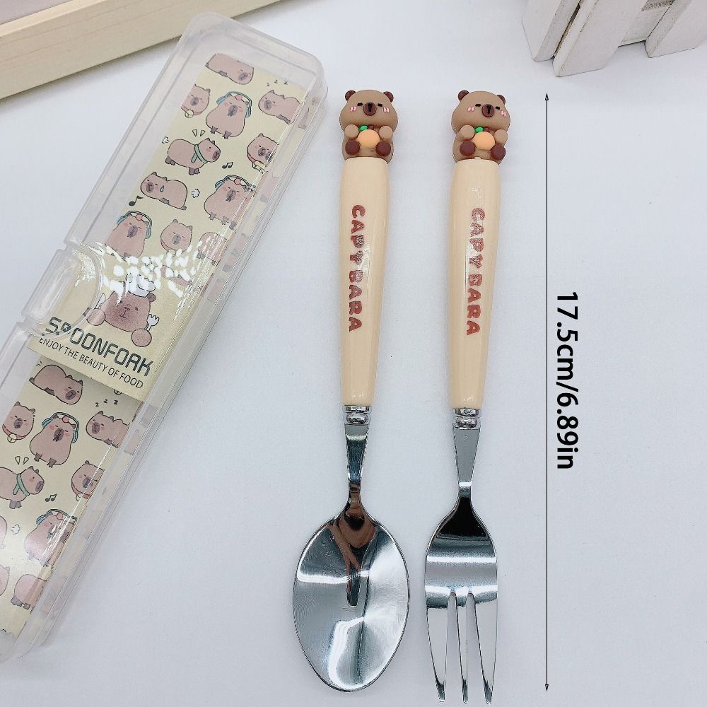 Fashion Stainless Steel Capybara Cutlery Set Cartoon Travel Portable Fork Spoon Dinnerware Sets Kitchen Tableware