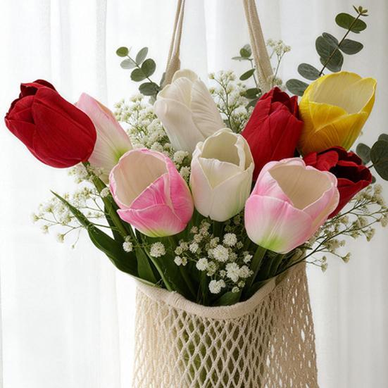 Artificial Tulip Flower Realistic Tulip Bouquet Faux Silk Flower Arrangement for Home Office Wedding Party Mother's Day