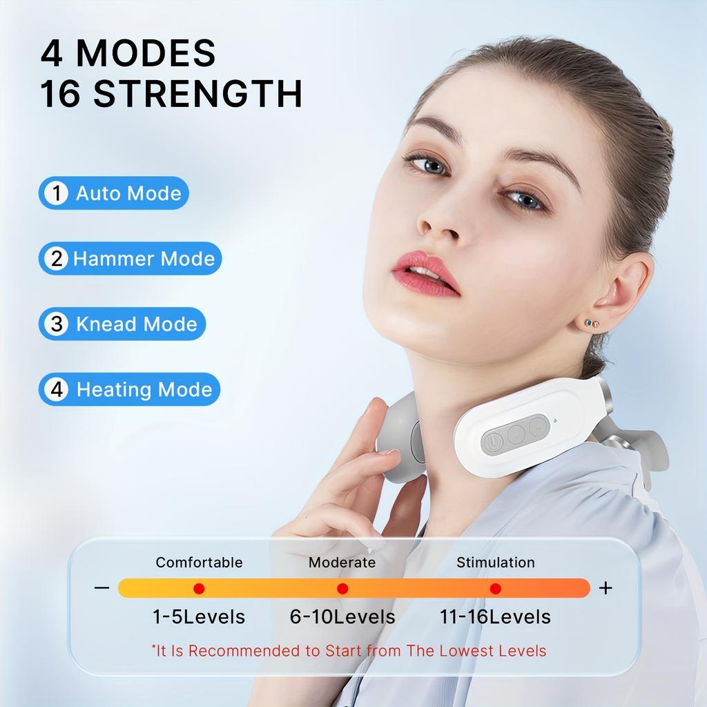 Portable Neck & Shoulder Massager with Deep Tissue Kneading, 4 Modes & 16 Intensity Levels, USB Rechargeable