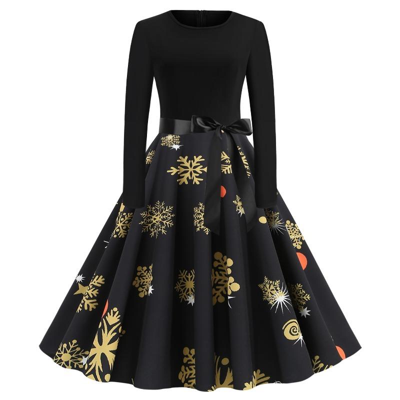 IHUASU Fashion Spring Autumn O-Neck Long Sleeve  Casual Dresses