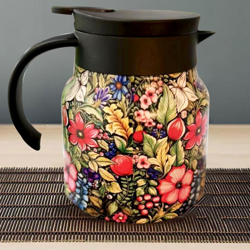 Retro Blommig Tekanna Rostfritt Stål Tekanna Droppsäker Tekanna Kökstekanna med Teinfuser för Hem och Matsal