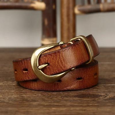 2.3CM Cinture in Vera Pelle di Alta Qualità in Pura Pelle Bovina per Donne Fibbia in Rame Fantasia Vintage da Donna Cinture Sottili Jeans Cowboy Cintos