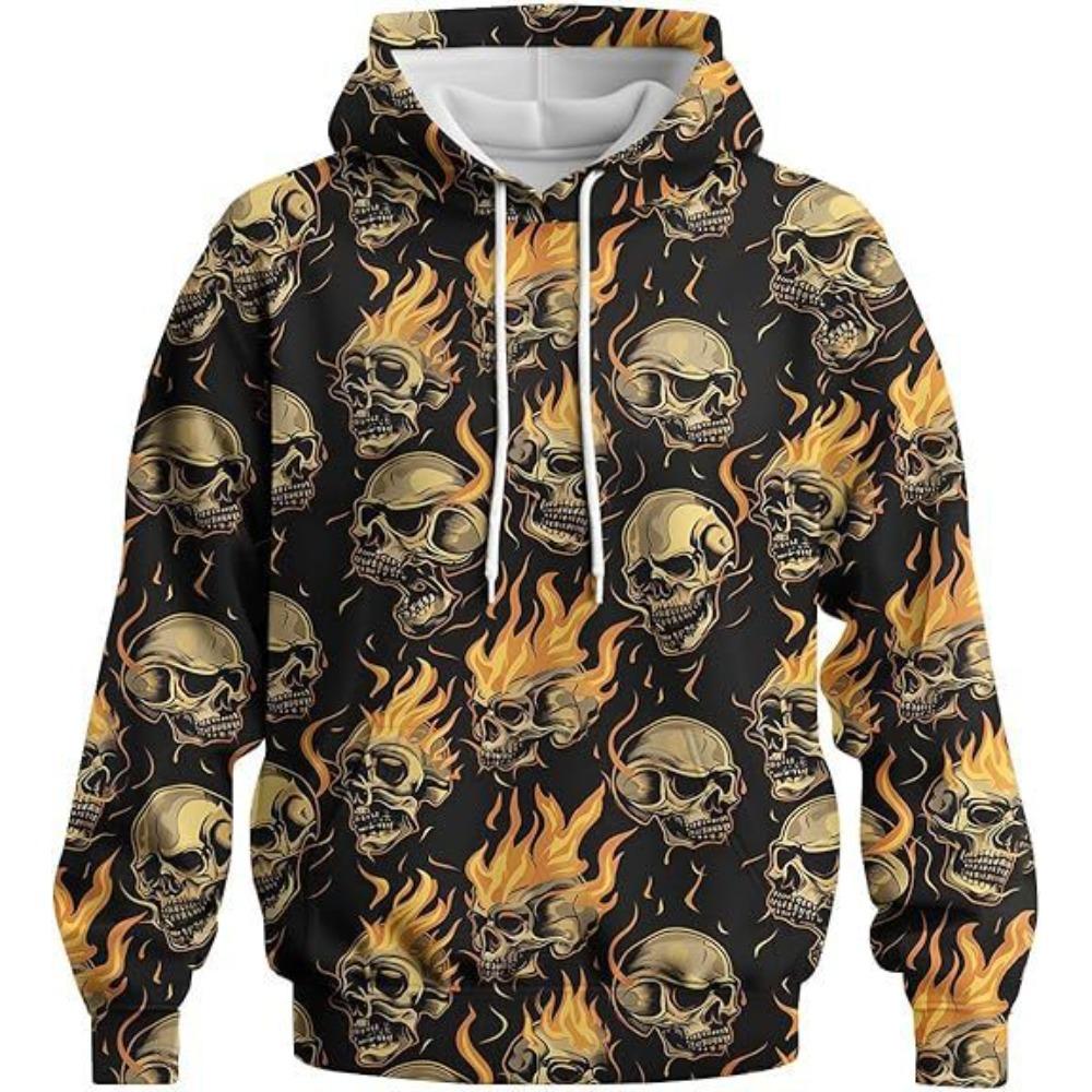 Autumn Winter Creative Skull 3D Digital Printed Men's Loose Fitting Pullover Hoodies Fashionable Long Sleeved Hoodies