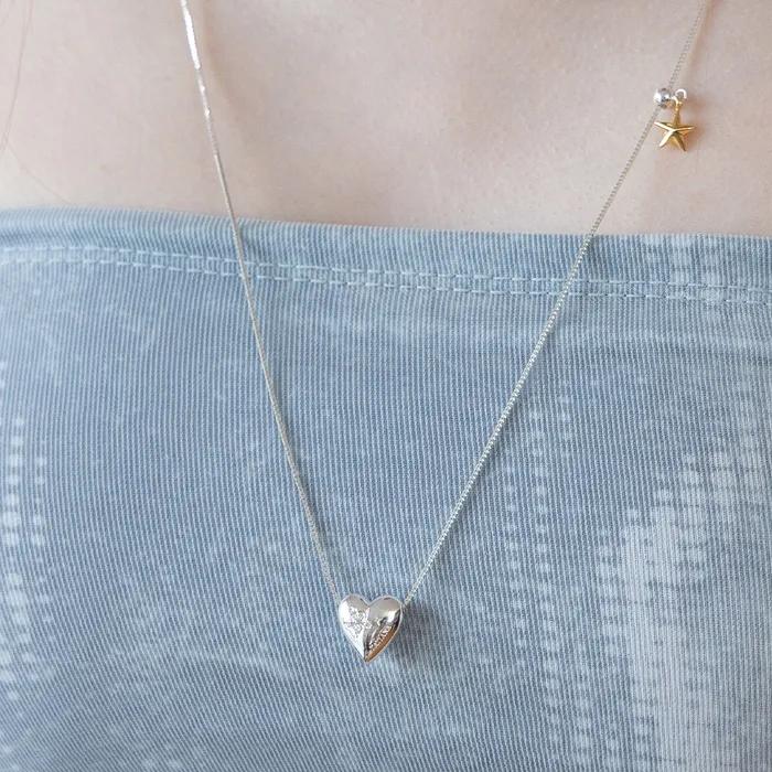 (Silver 925) Chocolat Heart Star Dangle Necklace NZ2162