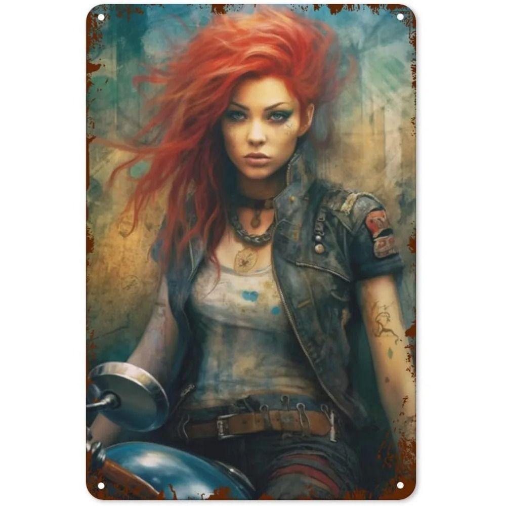 Vintage Motorcycle Girls Metal Tin Sign Garage Bar Decor