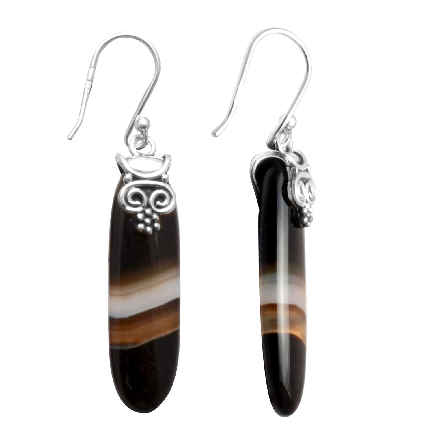 

Botswana Agate Gemstone Earrings Solid 925 Sterling Silver Handmade Earrings Jewelry Gift For Women And Girls E-3106