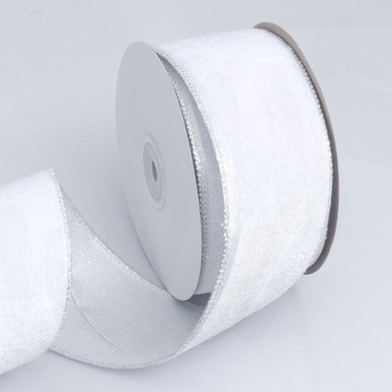 5cm 10 Yards Solid Color Christmas Tree Wrapping Decorative Ribbon Christmas Wire Gold Border Velvet Ribbon Decoration Tie