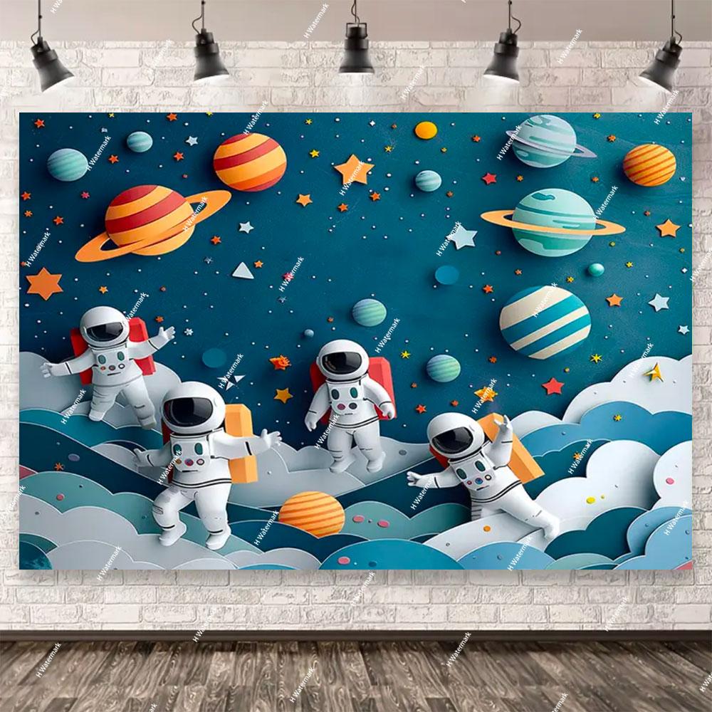 Space Astronaut Birthday Party Background Banner Custom Decoration Rocket Theme Photography Boy Birthday Gift Photo Studio Prop