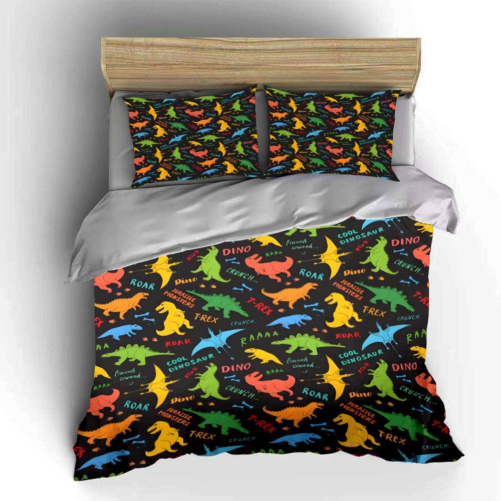 Colorful Dinosaur Pattern Bedding Duvet Cover Set (1*Duvet Cover 2*Pillowcases, Without Duvet Insert)