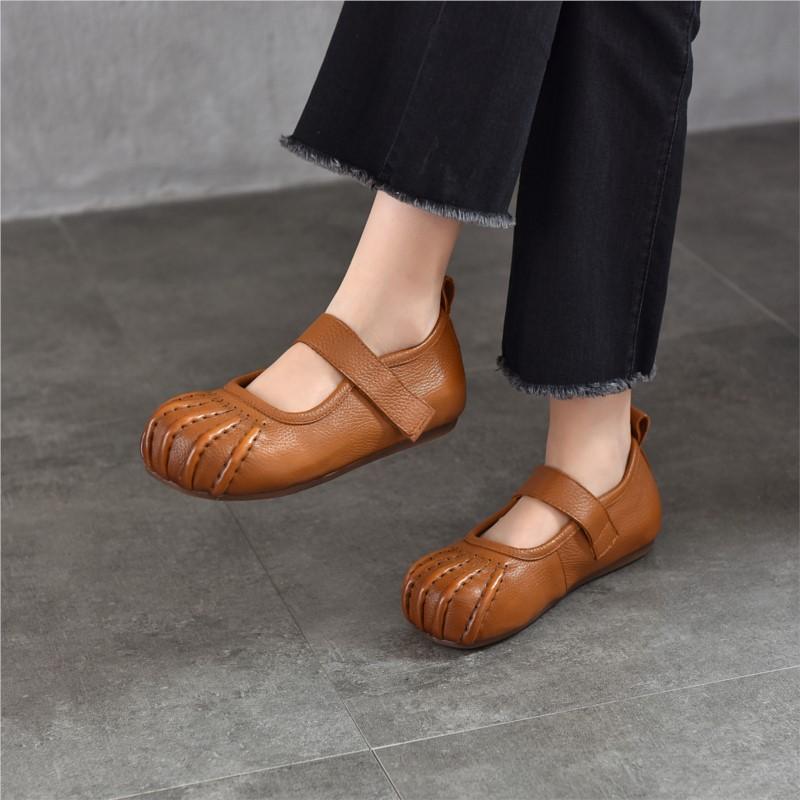 Johnature Echt Leer Zachte Zool Lage Uitsparing Platte Schoenen Comfortabele Ronde Neus Damesschoenen