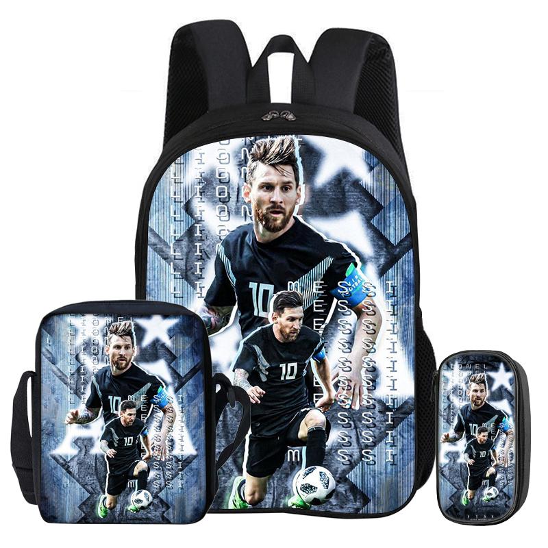 Kids 3Pcs Set Backpack Football Star Rucksack Best Gift Student School Shoulder Bag Pencil Bags M-Messis Bookbag