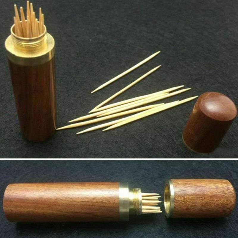 2Pcs Tragbare Zahnstocher Eimer Holz Zahnstocher Halter Eimer Mini Box Nadel Fall