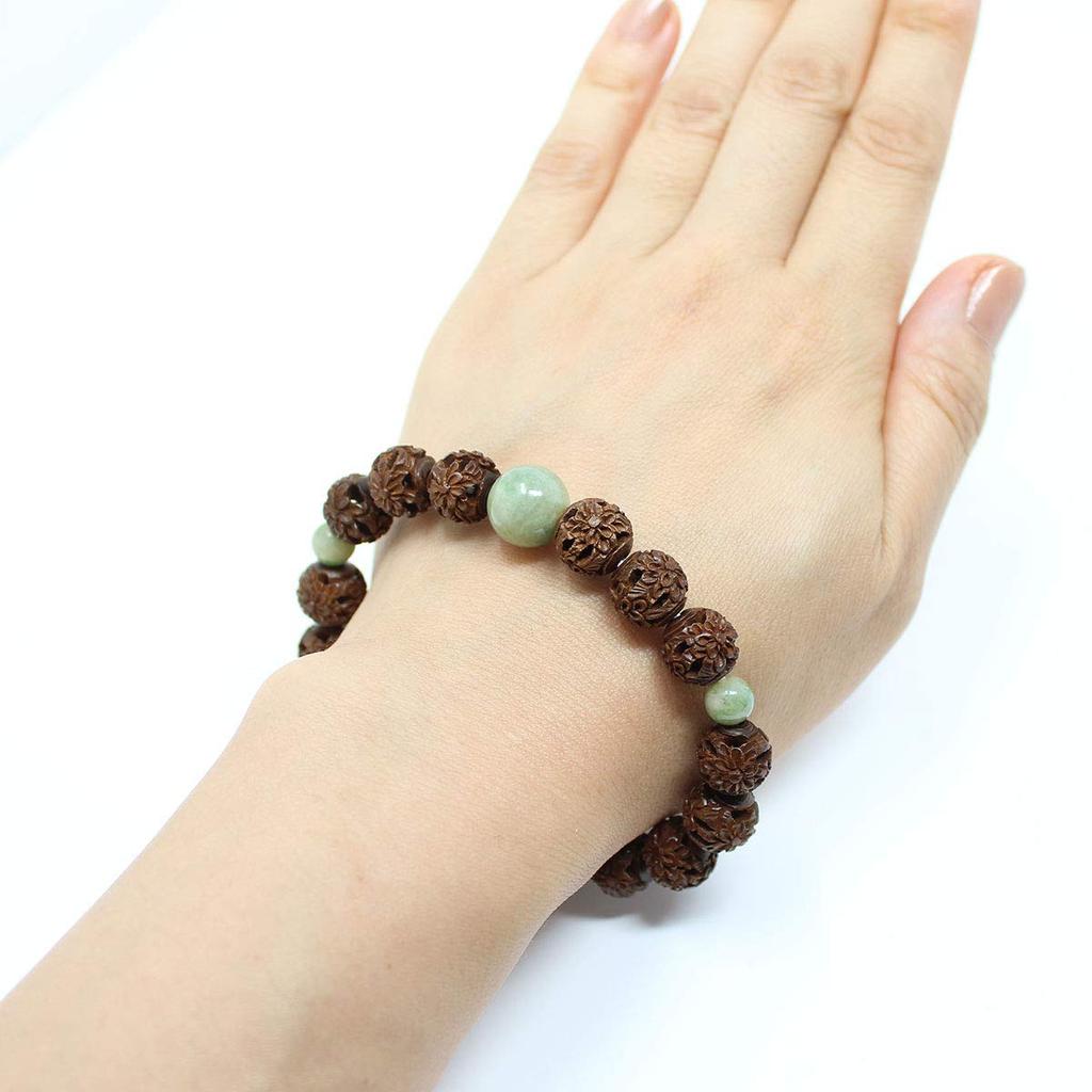 Wagokoro Nenjudo Chrysanthemum Carved Boxwood Buddhist Prayer Beads with Rubber Exchange Coupon