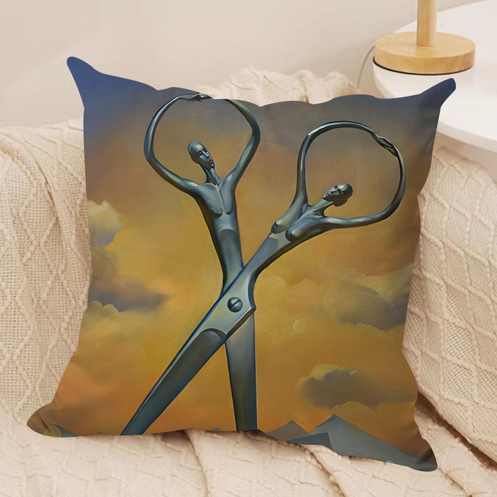 SSalvador Dali Abstract Cushion Cover Silky Short Plush Invisible Zipper Dustproof Sofa Pillow Case For Home Decor