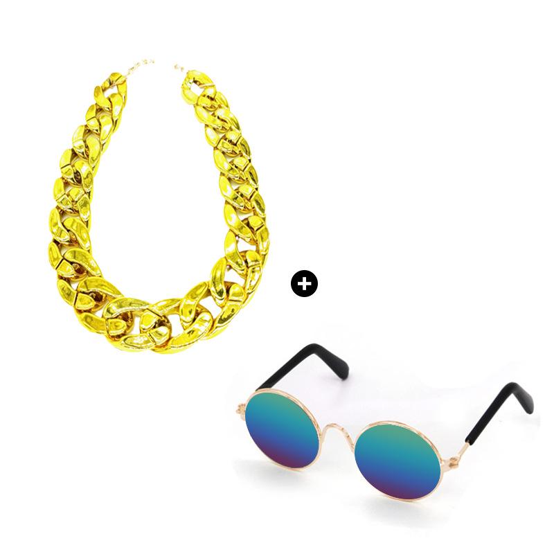 Adorable Pet Party Outfit: Necklace, Glasses & Sunglasses with Gold Chain for Cats & Puppies