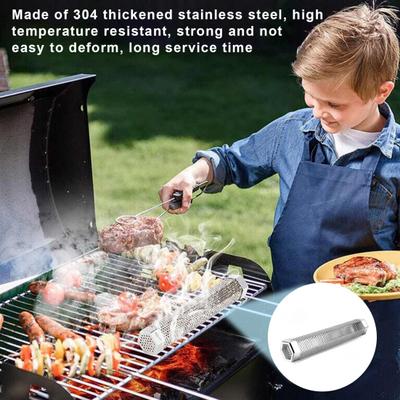 Pellet Tube Stainless Steel BBQ Smoke Tube with Ventilation Holes Heat-Resistant Easy To Clean Reusable Smoke Grill Tube Camping Accessories