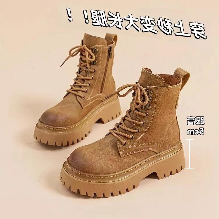 Boots British style retro locomotive Martin boots women's thick-soled feet show new spring and autumn rhubarb small red blue fly fashion and leisure