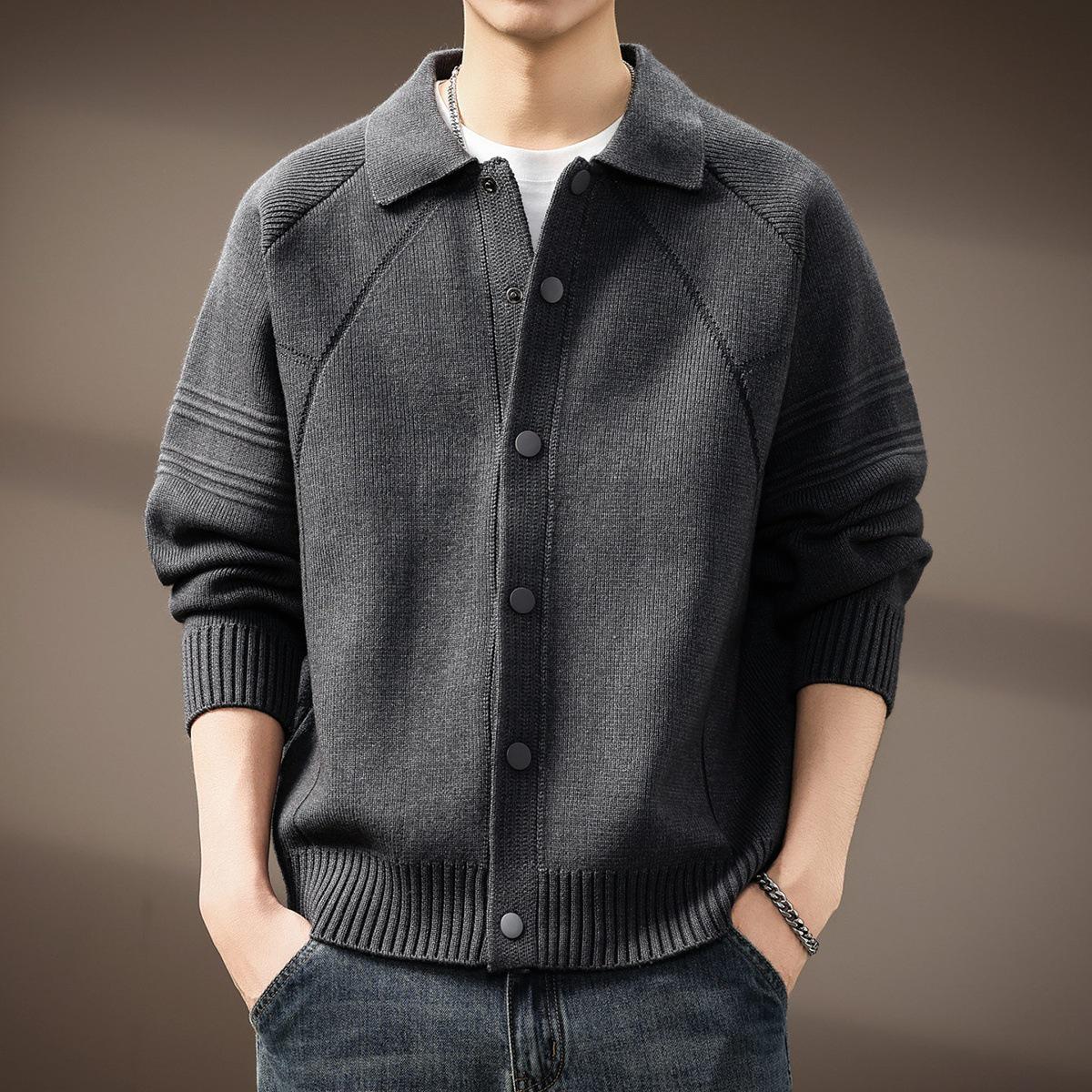 

Men s Heavyweight Lapel Cardigan Sweater - Thickened Knitwear for Autumn/Winter 2025 2XL for 80-90 kg темно-сірий