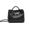 Handwoven Leather Tote Bag Women Double-Layer Woven Design Structured Square Shape Adjustable Crossbody Strap