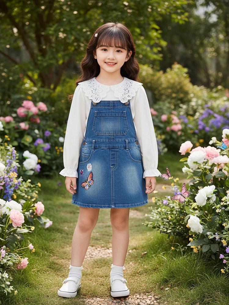 Robe Salopette en Denim d'Automne pour Filles - Style Tendance Européen et Américain pour Enfants