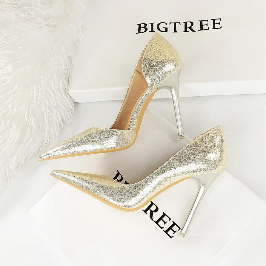 Fashionable High Heels, Women's Slim Heels, Shallow Mouthed Pointed Side Hollowed Out Banquet Shoes