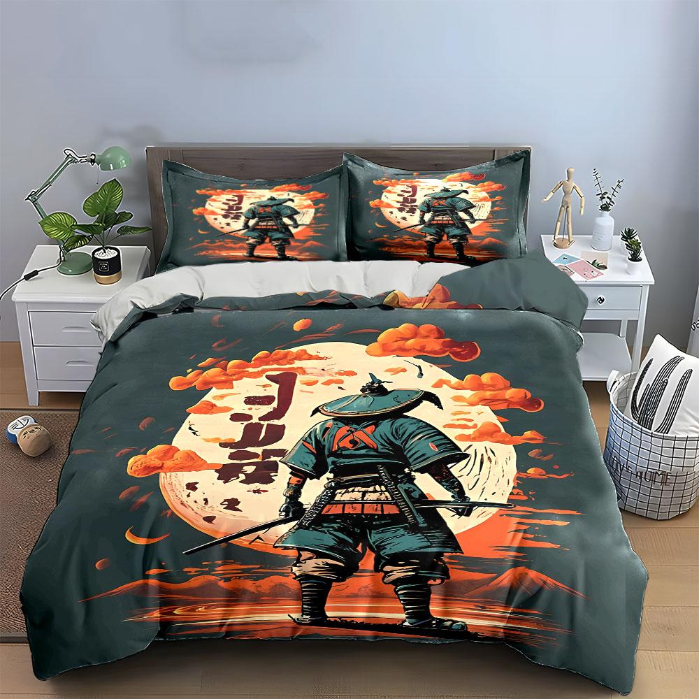Samurai Art Decor Set Soft Comfortable Duvet Cover Bedding Set Included 1*Duvet Cover & 2*Pillowcases, Gift