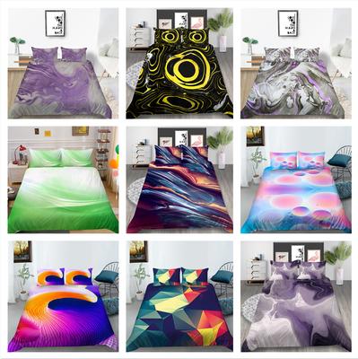 Cama de casal com impressão de halo colorido 3D, fronha e capa de edredom com padrão de areia movediça, lavável e confortável, decoração para casa