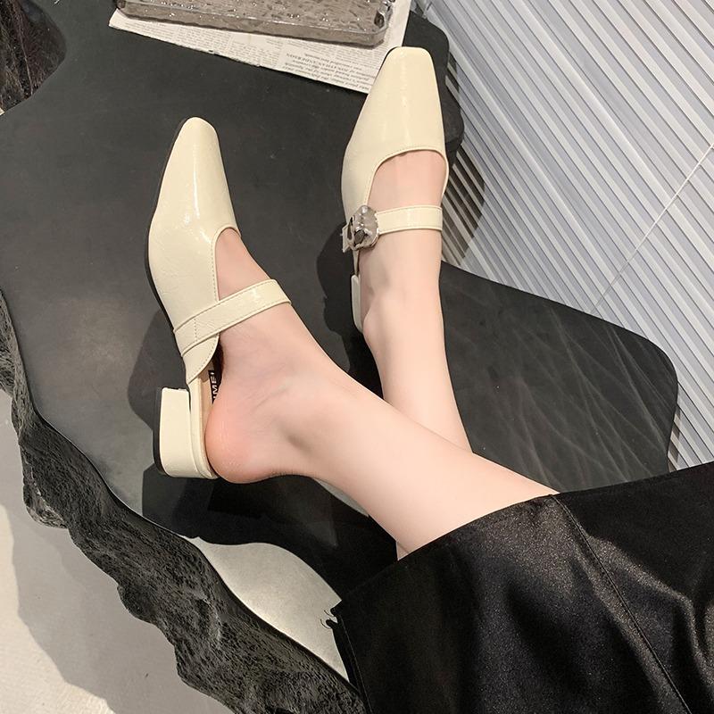 

2025 Весна Слипоны Женские Мюли Тапочки Обувь Мода Закрытый Носок Узел Шлепанцы Повседневный Уличный Стиль Обувь на Низком Каблуке 35 бежевый