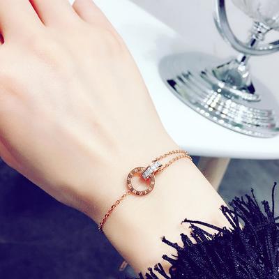 Classic Vintage Roman Numerals Double Loops Zircon Bracelets for Women Korean Fashion Stainless Steel Chain Bracelet Jewelry