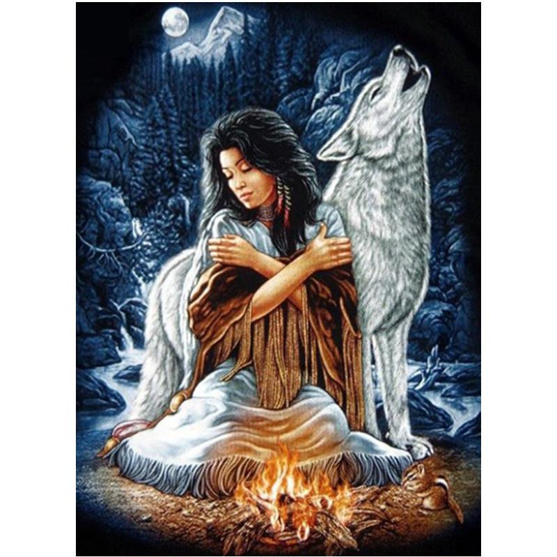 

5D DIY Алмазная картина Племенной старик и волк Алмазная вышивка Набор для вышивки крестом Полный горный хрусталь Мозаика Домашний декор Square 50x70cm